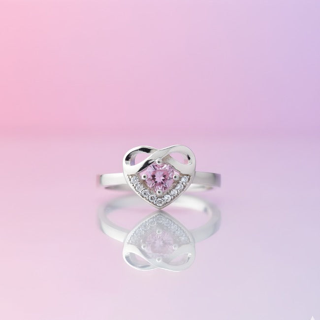 925 Sterling Silver Pink Crystal Floral Ring